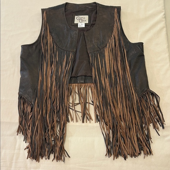 Cripple Creek Jackets & Blazers - Crippled Creek Brown Leather Fringe Vest, Size L
